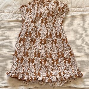 Brown and White Leaf Print Dress - with open back!